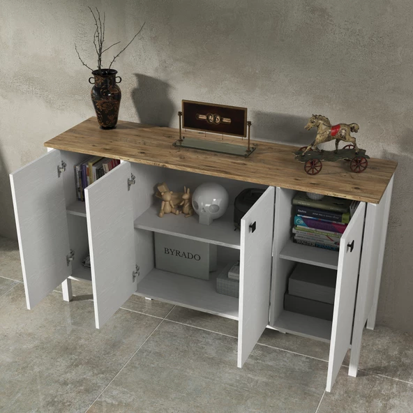 Sakura Marsilya  4 kapaklı konsol -Wood Beyaz-Minifiks Bağlantılı - 4