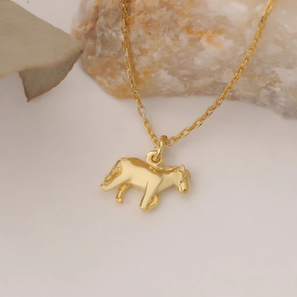 925 Ayar Gümüş Minimal At Figür Kolye - Resim 5