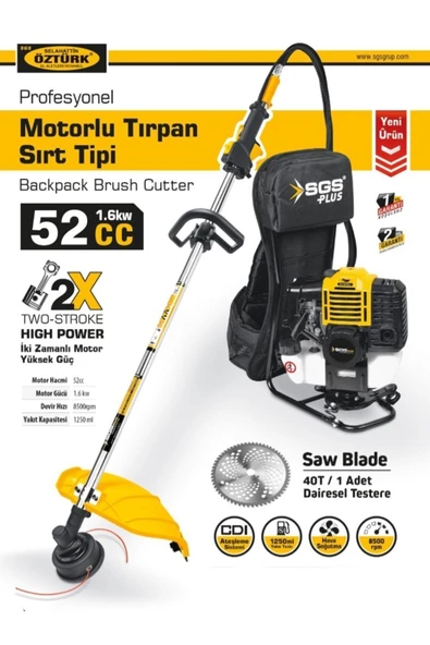 Sgs Motorlu Tırpan Sırt Tipi 52 Cc 1.6 Kw - 2