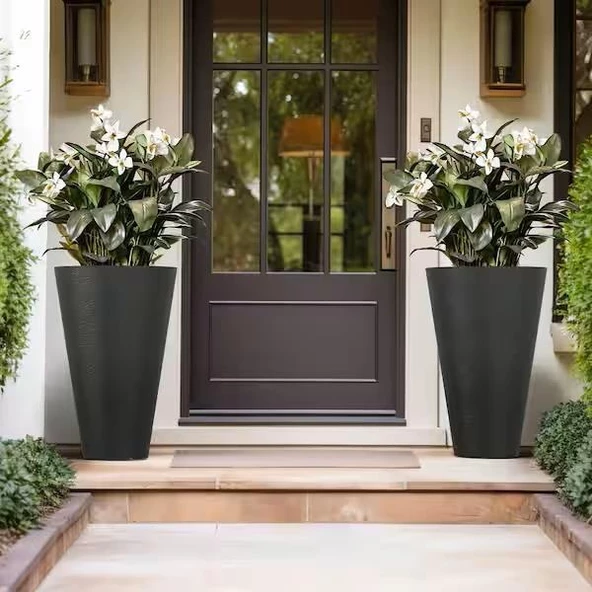 Nettenevime Fiber Saksı Antrasit Sütun Silindir Konik Vazo Dekoratif Saksı Fiberglas 80*40*27cm - 6