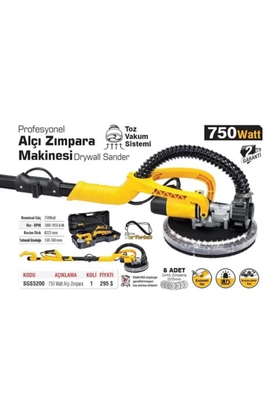 Sgs Plus Profesyonel Toz Emmeli Alçı Zımpara Makinesı 5200 - 2