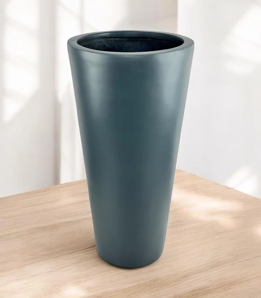 Nettenevime Fiber Saksı Antrasit Sütun Silindir Konik Vazo Dekoratif Saksı Fiberglas 80*40*27cm - 3