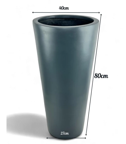 Fiber Saksı Antrasit Sütun Silindir Konik Vazo Dekoratif Saksı Fiberglas 80*40*27cm - 2