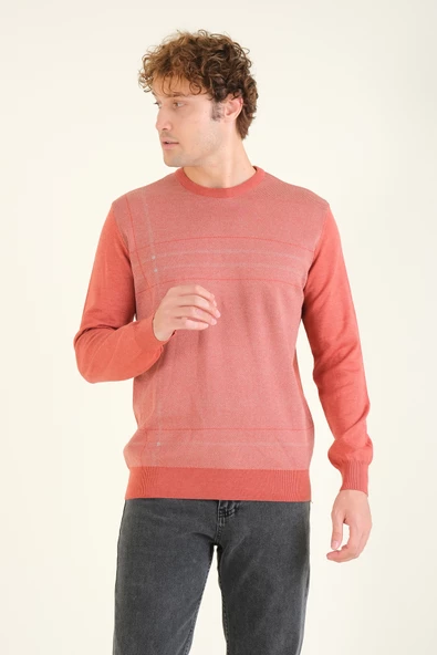 Erkek Desenli Sıfır Yaka Kazak Kiremit - 4