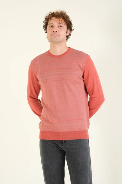 Erkek Desenli Sıfır Yaka Kazak Kiremit - 2