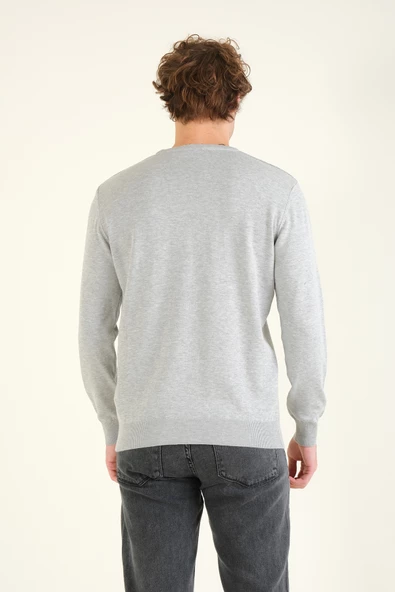 Erkek Desenli Sıfır Yaka Kazak Gri - 6