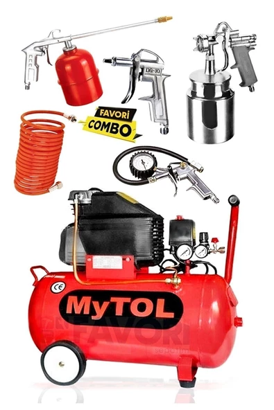 Mytol 2 Hp 50 Litre Yağlı Sesli Hava Kompresörü 8 Bar Ve Havalı Alet Seti