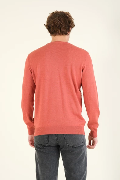 Erkek Desenli Sıfır Yaka Kazak Kiremit - 6