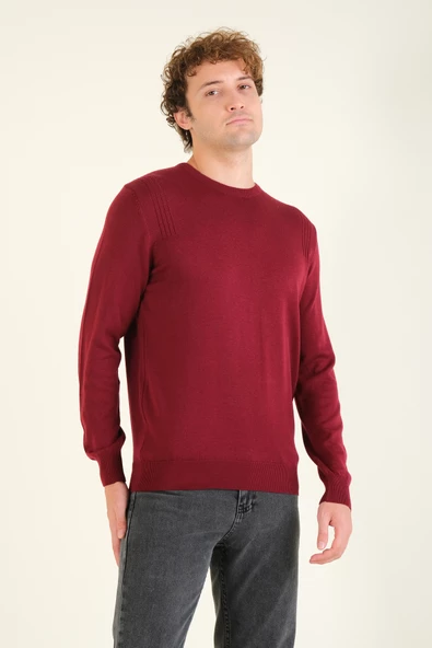 Erkek Biyeli Sıfır Yaka Kazak Bordo