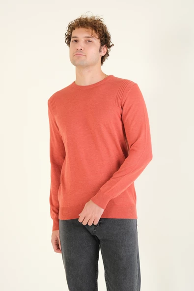 Erkek Biyeli Sıfır Yaka Kazak Kiremit - Resim 2