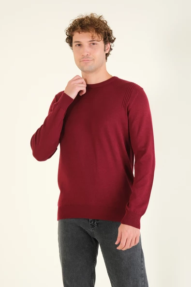 Erkek Biyeli Sıfır Yaka Kazak Bordo - 3