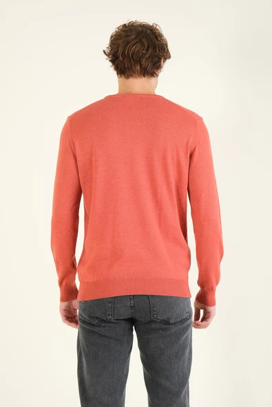 Erkek Biyeli Sıfır Yaka Kazak Kiremit - Resim 6