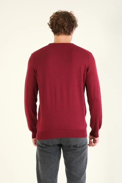 Erkek Biyeli Sıfır Yaka Kazak Bordo - 6