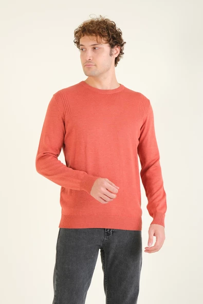 Erkek Biyeli Sıfır Yaka Kazak Kiremit - Resim 3