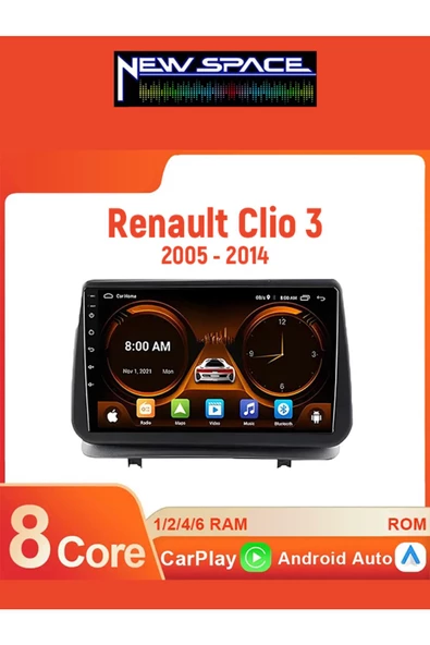 RENAULT CLİO 3 ANDROİD 4GB RAM 64GB ROM 8 ÇEKİRDE CARPLAY MULTİMEDYA - 1