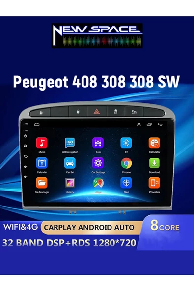 PEUGEOT 308 ANDROİD 2GB RAM 32GB ROM CARPLAY NAVİGASYON MULTİMEDYA ürün görseli