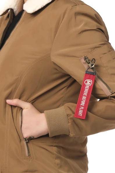 Kadın Yakası Çıkabilen Yünlü Çok Cepli Pilot Bomber Kolej Mont - Resim 6