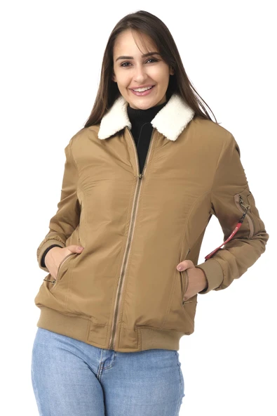 Kadın Yakası Çıkabilen Yünlü Çok Cepli Pilot Bomber Kolej Mont - Resim 2