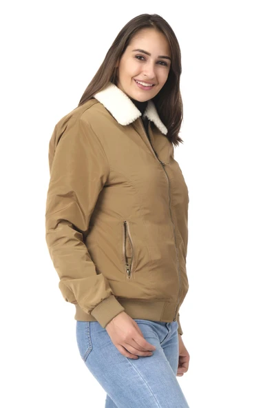 Kadın Yakası Çıkabilen Yünlü Çok Cepli Pilot Bomber Kolej Mont - Resim 5