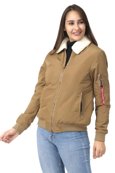 Kadın Yakası Çıkabilen Yünlü Çok Cepli Pilot Bomber Kolej Mont - Resim 4