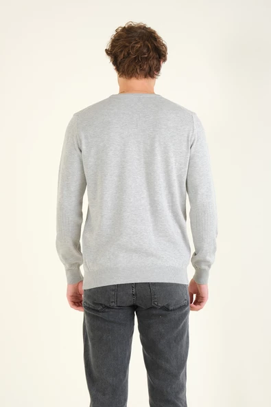 Erkek Desenli Sıfır Yaka Kazak Gri - 6