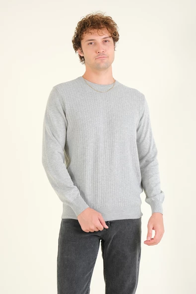 Erkek Desenli Sıfır Yaka Kazak Gri - 4