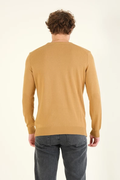 Erkek Desenli Sıfır Yaka Kazak Hardal - 6