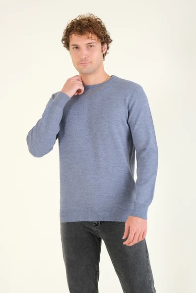 Erkek Sıfır Yaka Kazak İndigo