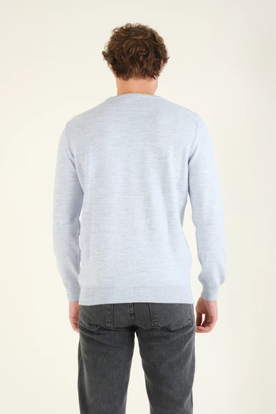 Erkek Sıfır Yaka Kazak Mavi - 6