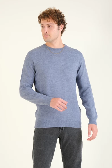 Erkek Sıfır Yaka Kazak İndigo - 3