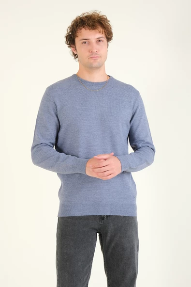 Erkek Sıfır Yaka Kazak İndigo - 4