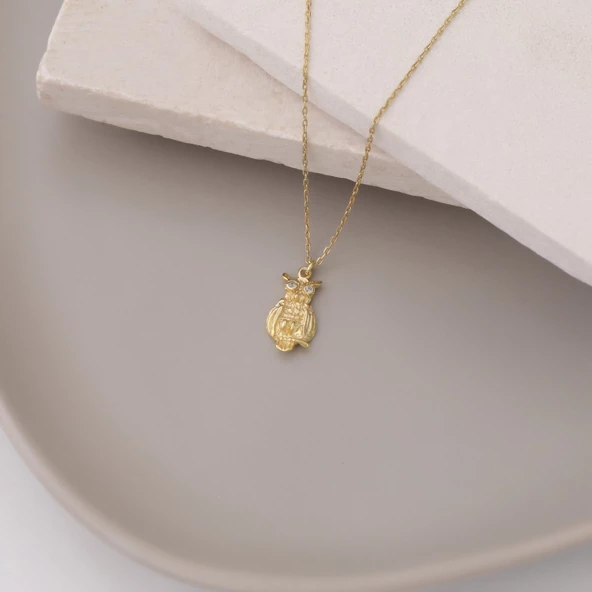 925 Ayar Gümüş Minimal Taşlı Baykuş Kolye - Resim 2