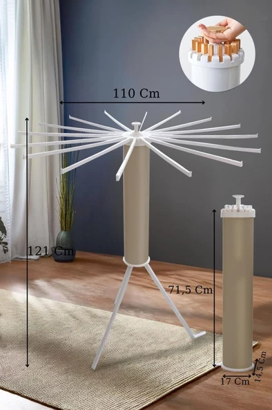 House Plus Hely Açılıp Kapanabilir 360° Dönebilen Kurutmalık Askısı Bej – KRT57058-4 - 5