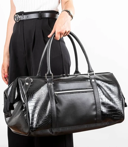 Seyahat Spor ve Fitness Çantası Suni Deri - LX600 Krokodil Siyah - Resim 6