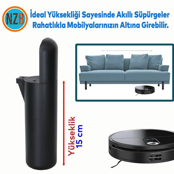 Mobilya Yükseltici Sehpa Kanepe TV Ünitesi Koltuk Ayağı Baza Ayakları Mat Siyah 15 cm - Resim 2