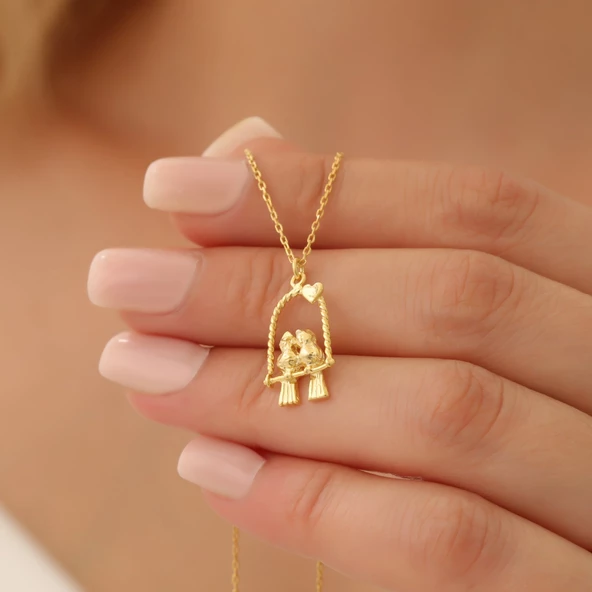 925 Ayar Gümüş Aşk Kuşları Temalı Kolye - Resim 5