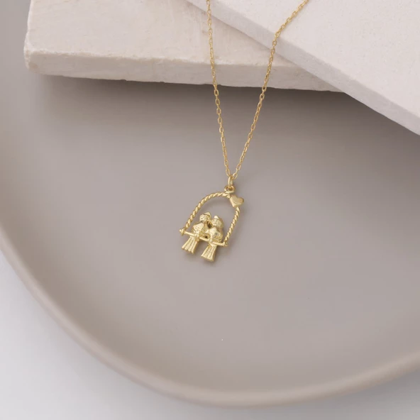 925 Ayar Gümüş Aşk Kuşları Temalı Kolye - Resim 4