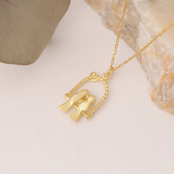 925 Ayar Gümüş Aşk Kuşları Temalı Kolye - Resim 2