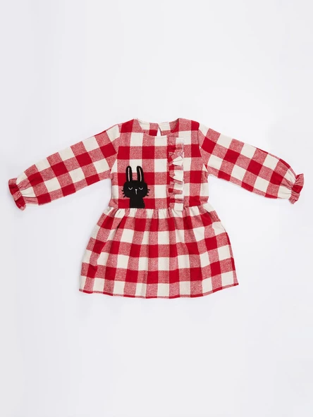 Denokids Siyah Tavşan Ekose Kız Çocuk Elbise 6 Yaş