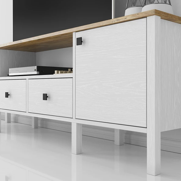 Sakura  Lagos  2 kapak 2 çekmece  tv ünitesi -Wood Beyaz-Minifiks Bağlantılı - 5