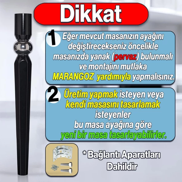 Elips Masa Dresuar Ayağı 75 Cm Plastik Siyah Krom Ayak Mutfak Yemek Masası Mobilya Ayakları Siyah - Resim 3