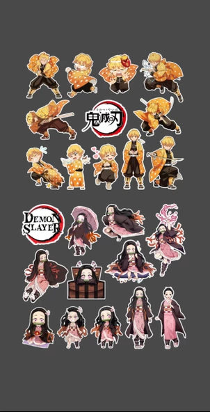 Zenitsu Agatsuma-Nezuko Kamado-Demon Slayer - 2li sticker set - parlak kağıt - başarı çıkartmaları- süsleme etiket - 3