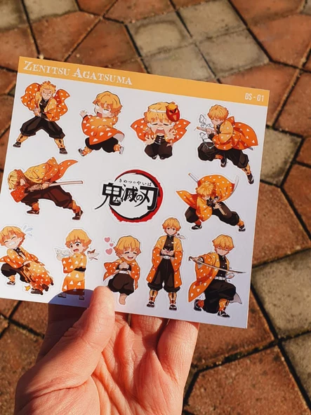 Zenitsu Agatsuma-Nezuko Kamado-Demon Slayer - 2li sticker set - parlak kağıt - başarı çıkartmaları- süsleme etiket - 9