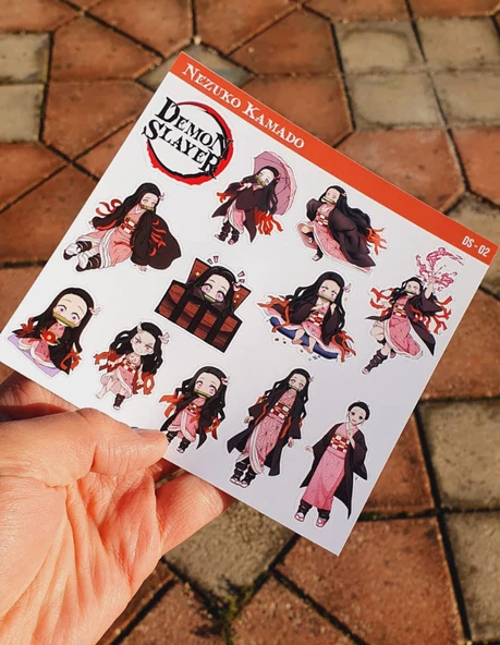 Zenitsu Agatsuma-Nezuko Kamado-Demon Slayer - 2li sticker set - parlak kağıt - başarı çıkartmaları- süsleme etiket - 8