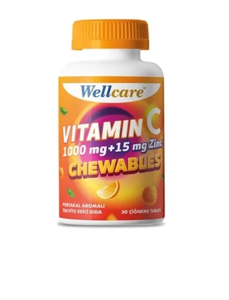 Wellcare Vitamin C 1000mg + Çinko 15 Mg 30 Çiğneme Tableti