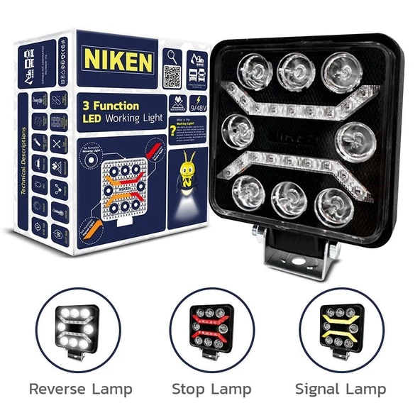 Niken Pro 8 Led Kare 3 Fonksiyonlu Off Road Sis Farı Çalışma Lambası 4 Adet 12-24V 27W - 2