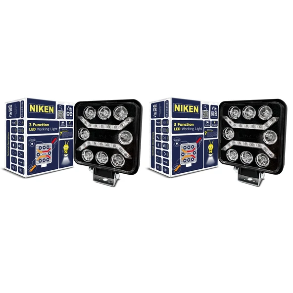 Niken Pro 8 Led Kare 3 Fonksiyonlu Off Road Sis Farı Çalışma Lambası 2 Adet 12-24V 27W - 1