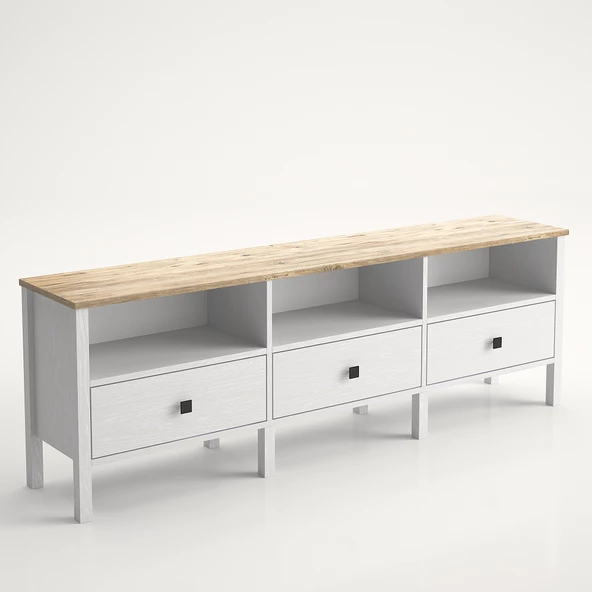 Sakura Suva 3 çekmeceli tv ünitesi -Wood Beyaz-Minifiks Bağlantılı - 5