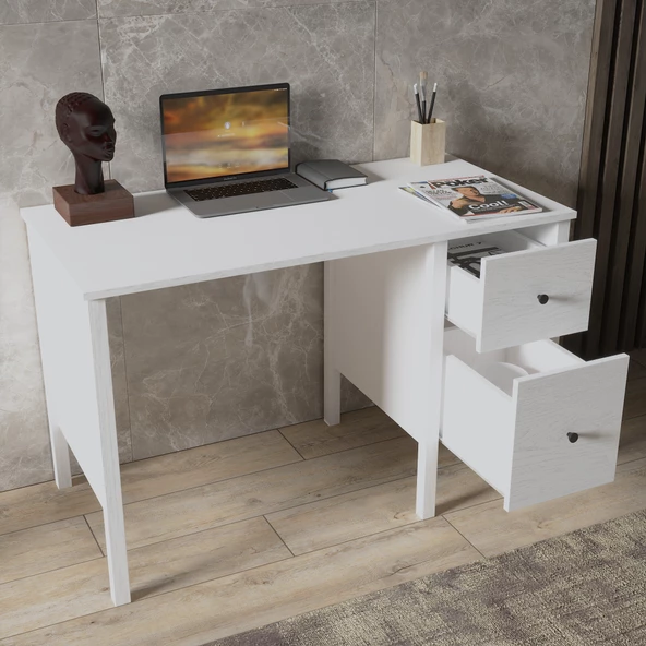 Sakura Dakar  2 çekmeceli çalışma masası  -Wood Beyaz-Minifiks Bağlantılı - 4