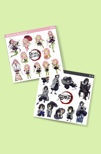 Mitsuri Kanroji-Obanai Iguro-kimetsu no yaiba-demon slayer 2li süsleme-çıkartma-etiket - Resim 2